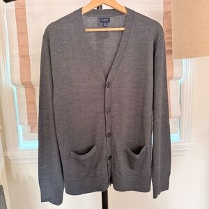 J. Crew Merino Wool Blend Gray Peppy Academia Men's V-Neck Cardigan